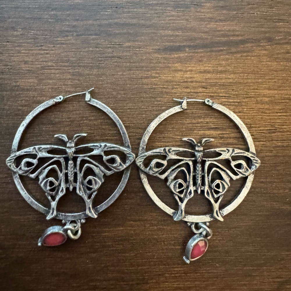 Lucky Brand Silver Butterfly Earrings with Pink Accents